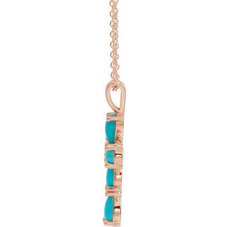14K Rose Natural Turquoise Cabochon Cross 16-18" Necklace