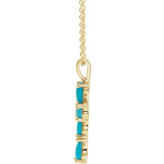 14K Yellow Natural Turquoise Cabochon Cross 16-18" Necklace