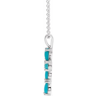 14K White Natural Turquoise Cabochon Cross 16-18" Necklace