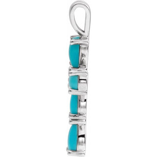 14K White Natural Turquoise Cabochon Cross Pendant