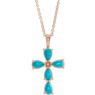 14K Rose Natural Turquoise Cabochon Cross 16-18" Necklace