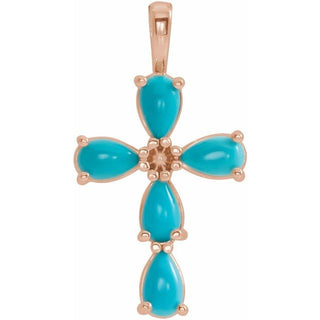 14K Rose Natural Turquoise Cabochon Cross Pendant