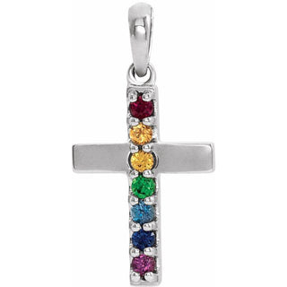 Platinum Natural Multi-Gemstone Cross Pendant