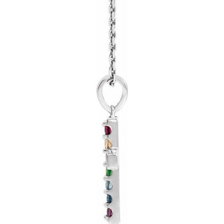 Platinum Natural Multi-Gemstone Cross 16-18" Necklace