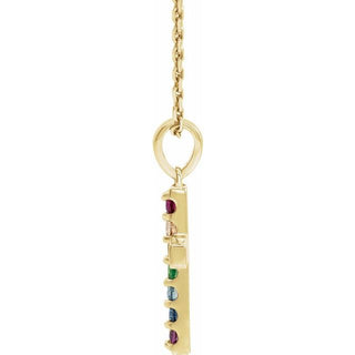 14K Yellow Natural Multi-Gemstone Cross 16-18" Necklace