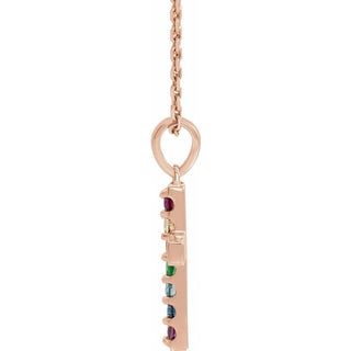 14K Rose Natural Multi-Gemstone Cross 16-18" Necklace