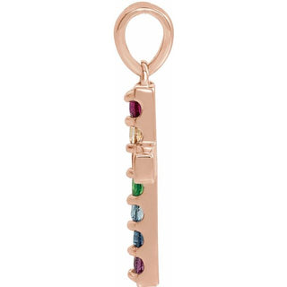 14K Rose Natural Multi-Gemstone Cross Pendant