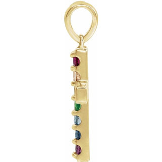 14K Yellow Natural Multi-Gemstone Cross Pendant
