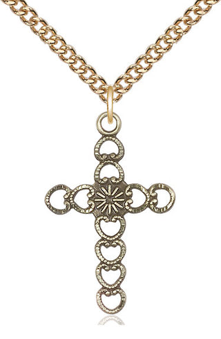 14kt Gold Filled Hearts w/Sunburst Medal Catholic Jewelry