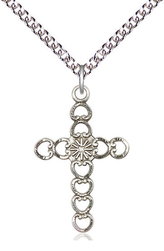 Sterling Silver Hearts w/Sunburst Medal Catholic Jewelry