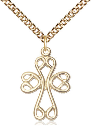 14kt Gold Filled Scroll Cross Medal Catholic Jewelry
