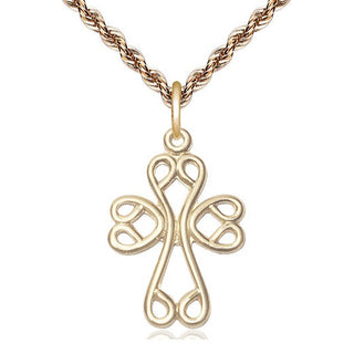 14kt Gold Filled Scroll Cross Medal Catholic Jewelry