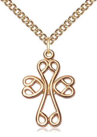 14kt Gold Scroll Cross Medal