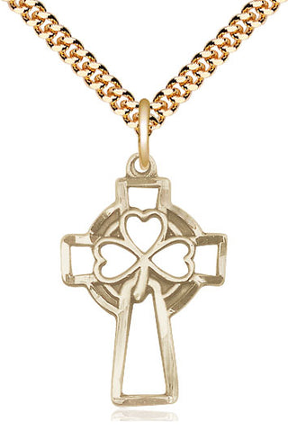 14kt Gold Filled Shamrock Cross Medal Catholic Jewelry
