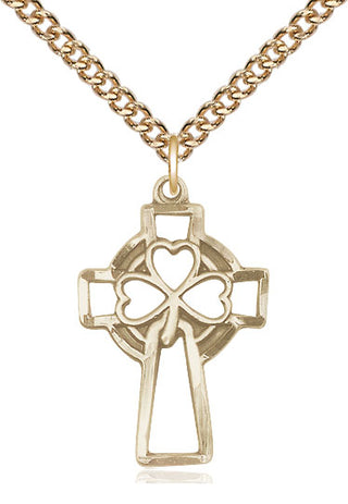 14kt Gold Filled Shamrock Cross Medal Catholic Jewelry