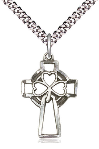 Sterling Silver Shamrock Cross Medal Catholic Jewelry