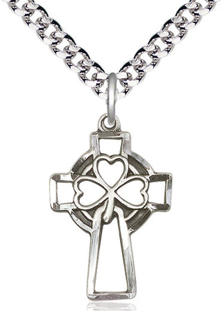 Sterling Silver Shamrock Cross Medal Catholic Jewelry