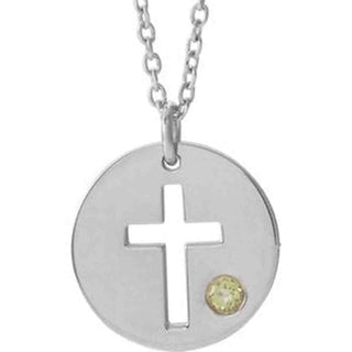 Sterling Silver Imitation Peridot Pierced Cross Disc 16-18" Necklace