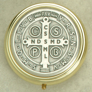 Silver Plated Pyx with Saint Benedict - Large 2-3/8 Inches