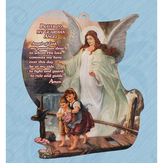 Wooden Wall Plaque - Guardian Angel Over Bridge