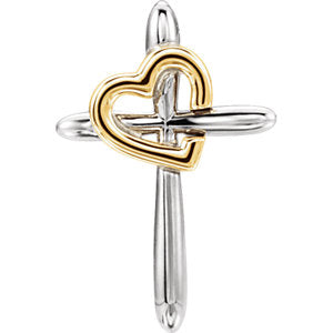 14K White & Yellow Cross with Heart Pendant
