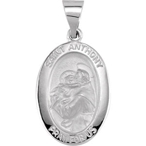 14K White 19x14 MM Hollow Oval Saint Anthony Medal