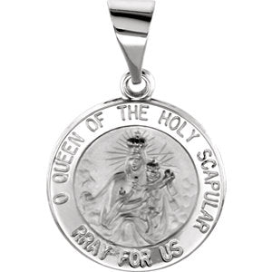 14K White 15x15 MM Round Hollow Scapular Medal