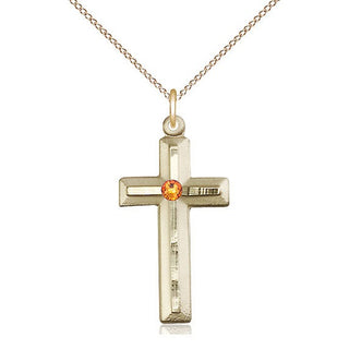 14kt Gold Filled Cross | 3mm Topaz Swarovski stone | 18-inch Gold Filled Chain | Engravable