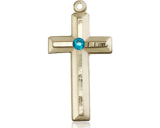 14kt Gold Filled Cross Pendant with a 3mm Zircon Swarovski stone on an 18-inch Gold Filled Light Curb Chain Engraved Catholic Saint Jewelry