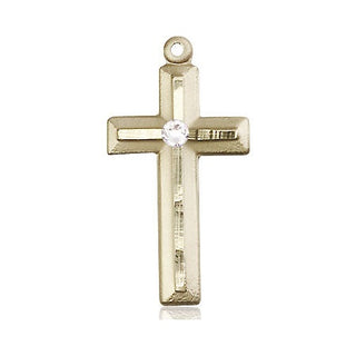 14kt Gold Cross Medal with a 3mm Crystal Swarovski stone Engraved Catholic Saint Jewelry
