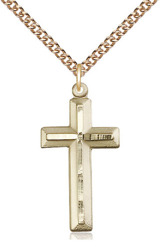 14kt Gold Cross Medal Engraved Catholic Saint Jewelry