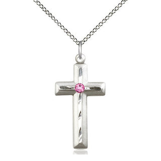 Sterling Silver Cross | 3mm Rose Swarovski stone | 18-inch Sterling Silver Chain | Engravable