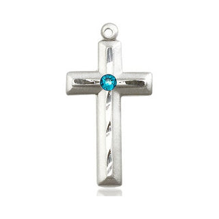 Sterling Silver Cross Pendant with a 3mm Zircon Swarovski stone on an 18-inch Sterling Silver Light Curb Chain Engraved Catholic Saint Jewelry