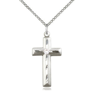 Sterling Silver Cross | 3mm Crystal Swarovski stone | 18-inch Sterling Silver Chain | Engravable