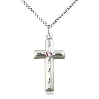 Sterling Silver Cross | 3mm Light Amethyst Swarovski stone | 18-inch Sterling Silver Chain | Engravable
