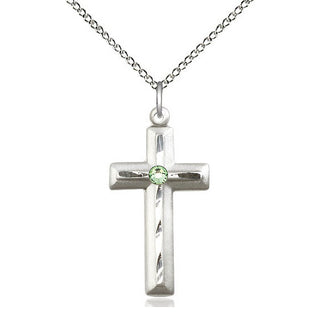 Sterling Silver Cross | 3mm Peridot Swarovski stone | 18-inch Sterling Silver Chain | Engravable