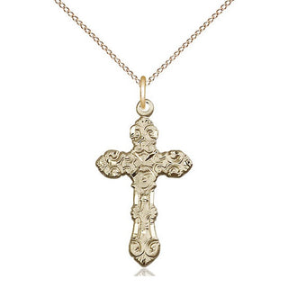 14kt Gold Cross Medal Engraved Catholic Saint Jewelry