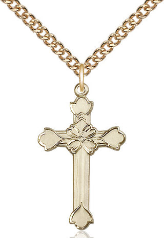 14kt Gold Cross Medal Engraved Catholic Saint Jewelry
