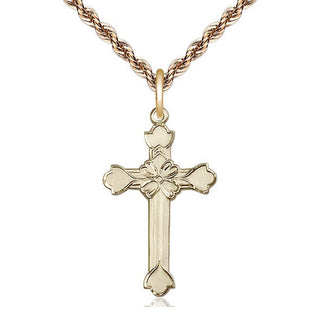 14kt Gold Cross Medal Engraved Catholic Saint Jewelry