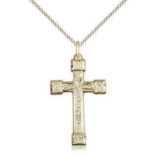 14kt Gold Cross Medal Engraved Catholic Saint Jewelry
