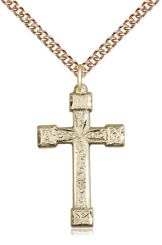 14kt Gold Cross Medal Engraved Catholic Saint Jewelry