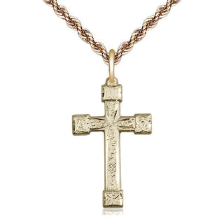 14kt Gold Cross Medal Engraved Catholic Saint Jewelry