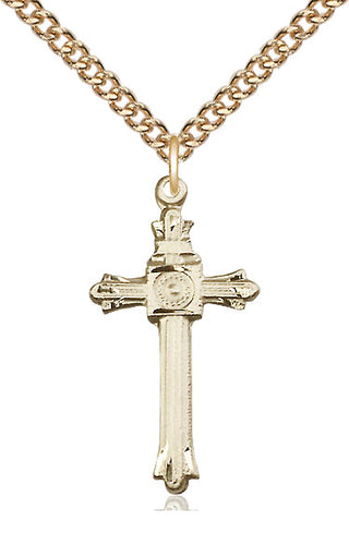 14kt Gold Filled Cross Medal Catholic Jewelry Engraved Catholic Saint Jewelry