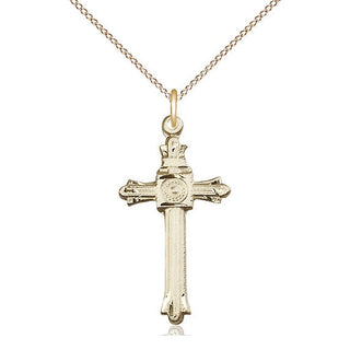14kt Gold Cross Medal Engraved Catholic Saint Jewelry