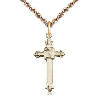 14kt Gold Cross Medal Engraved Catholic Saint Jewelry