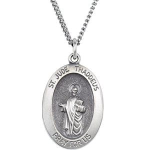 Sterling Silver 19x13.5 MM Oval St. Jude Thaddeus 18" Necklace