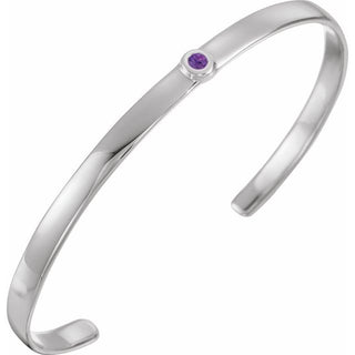 14K White Natural Amethyst Cuff 6" Bracelet
