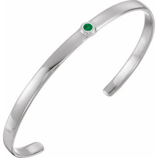 14K White Natural Emerald Cuff 6" Bracelet