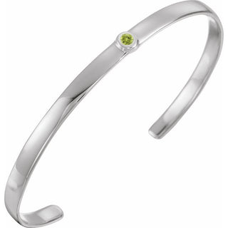 14K White Natural Peridot Cuff 6" Bracelet