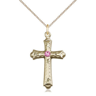14kt Gold Filled Cross | 3mm Rose Swarovski stone | 18-inch Gold Filled Chain | Engravable